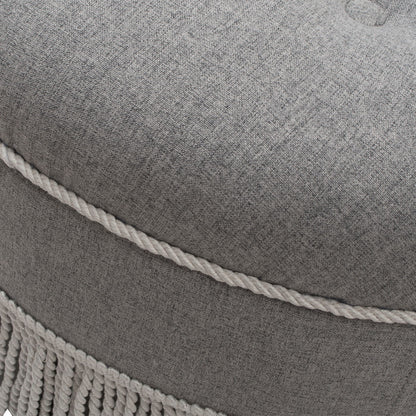 Yolanda - Round Upholstered Accent Ottoman - Light Gray / Ivory