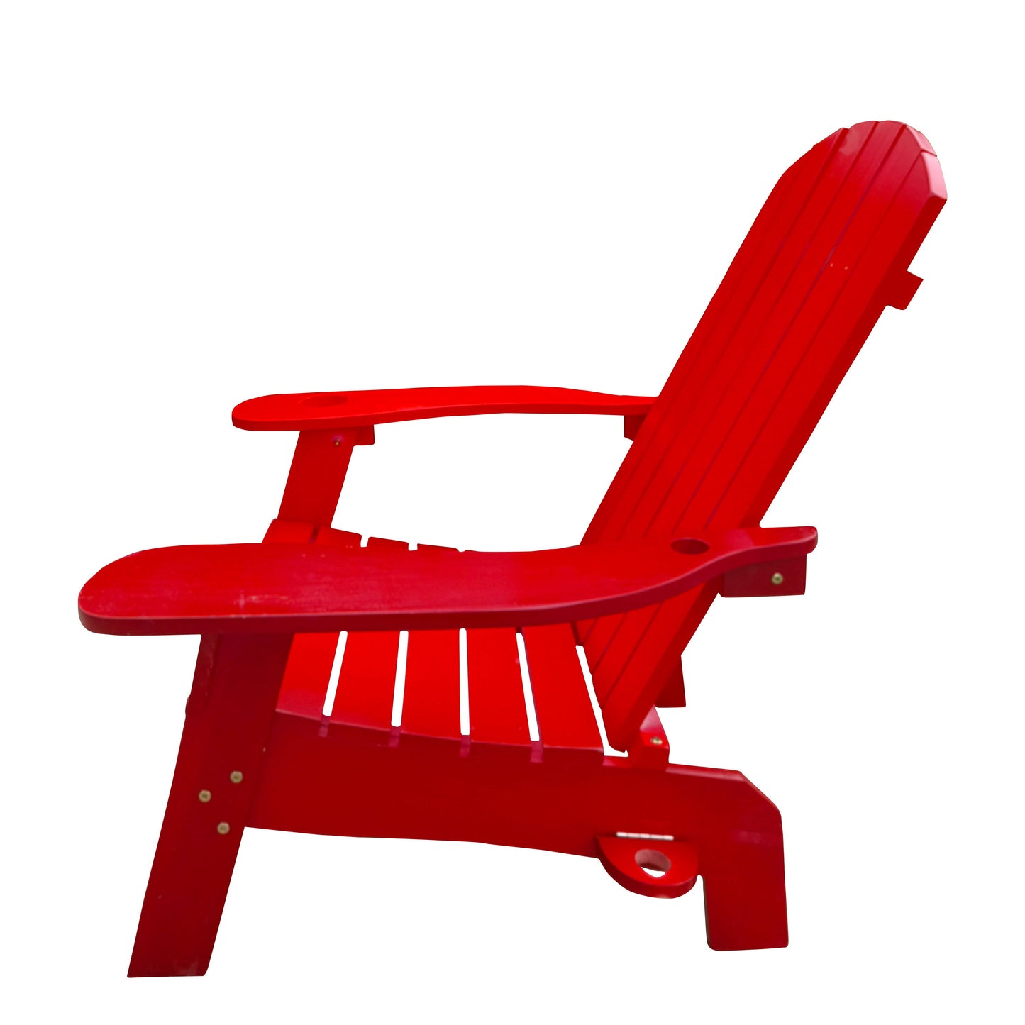 Outdoor Or Indoor Wood Adirondack Chair With An Hole To Hold Umbrella, On The Arm - Red