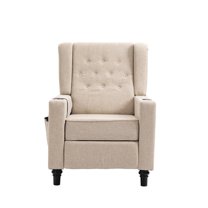 Arm Pushing Recliner Chair, Modern Button Tufted Wingback Push Back Recliner Chair, Living Room Chair Fabric Pushback Manual Single Reclining Sofa Home Theater Seating For Bedroom - Khaki / Yellow