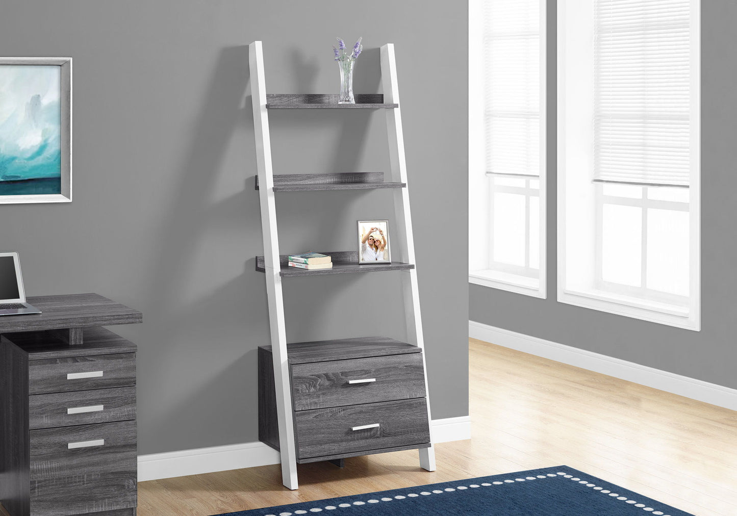 Bookshelf, Bookcase, Etagere, Ladder, 4 Tier, For Office, Contemporary & Modern - Gray