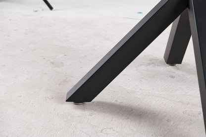 Wood Table Mid-Century Dining Table For 4 - 6 People With Round MDF Table Top, Pedestal Dining Table, End Table Leisure Coffee Table, Cross Leg - Matte Black / Natural