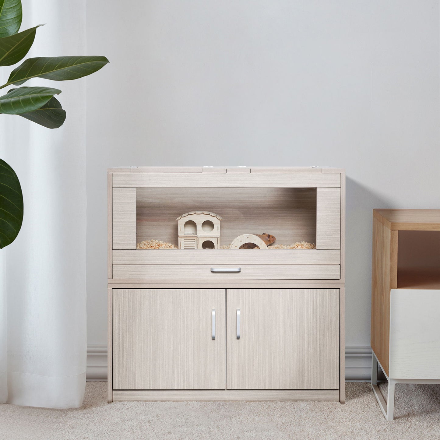 Guinea Pig Cages, Hamster Cage Wood With Independent Storage Cabinet, House For Rat Chinchilla With Guinea Pig Hutch And Bridge, Openable Top With Acrylic Sheets - Natural Wood