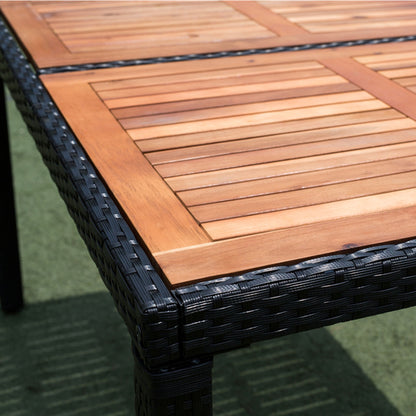 7 Piece Outdoor Patio Wicker Dining Set Patio Wicker Furniture Dining Set - Black / Cream