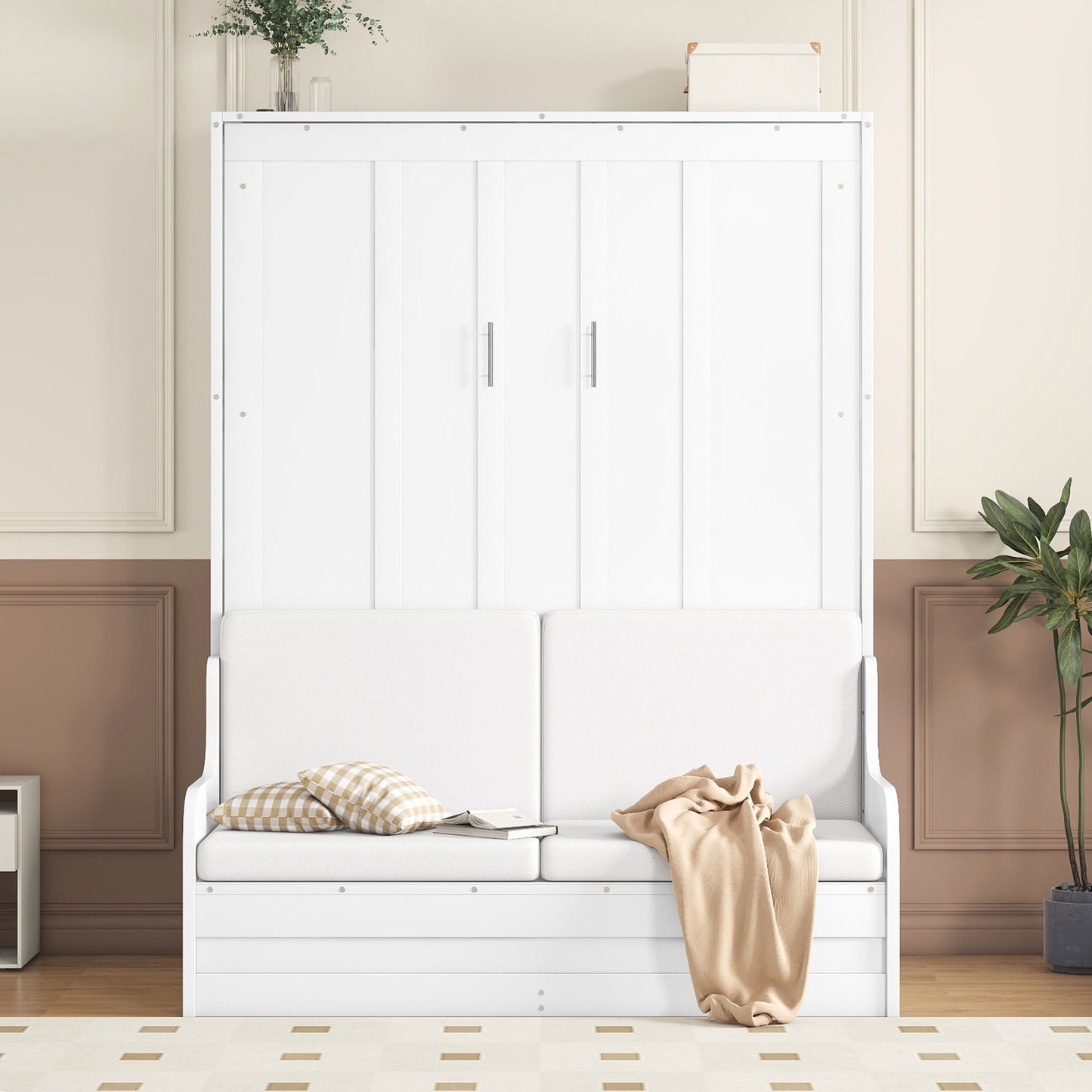 Queen Size Murphy Space Saving Wall Bed With Cushion - White