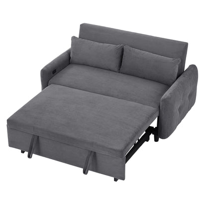 Pull Out Sofa Bed Convertible Couch 2 Seat Loveseat Sofa Modern Sleeper Sofa With 2 Throw Pillows And USB Ports For Living Room - Dark Gray