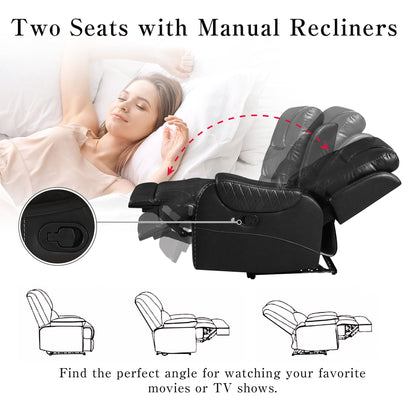Manual Reclining Sectional Sofa Set L Shaped Symmetrical Motion Sofa Corner Couch Sets With Storage Boxes, 4 Cup Holders And LED Light Strip For Living Room - Black