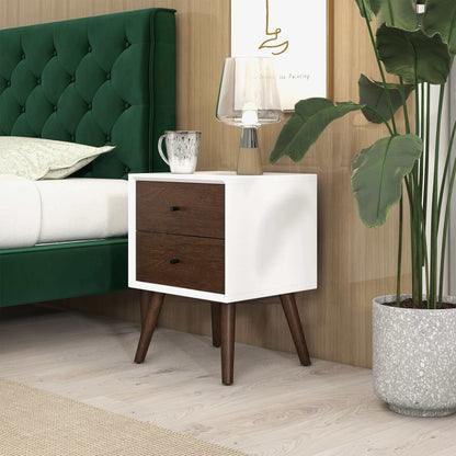 Caroline - Mid-Century Modern Style White Night Stand 2 Drawer - Dark Brown / White