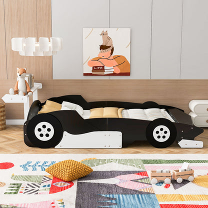 Full Size Race Car Shaped Platform Bed With Wheels - Black