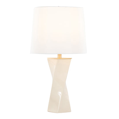 Curvo - Square Contemporary Table Lamp - Cream / Gold / White