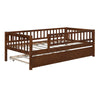 Twin Size Daybed With Trundle And Fence Guardrails - Walnut