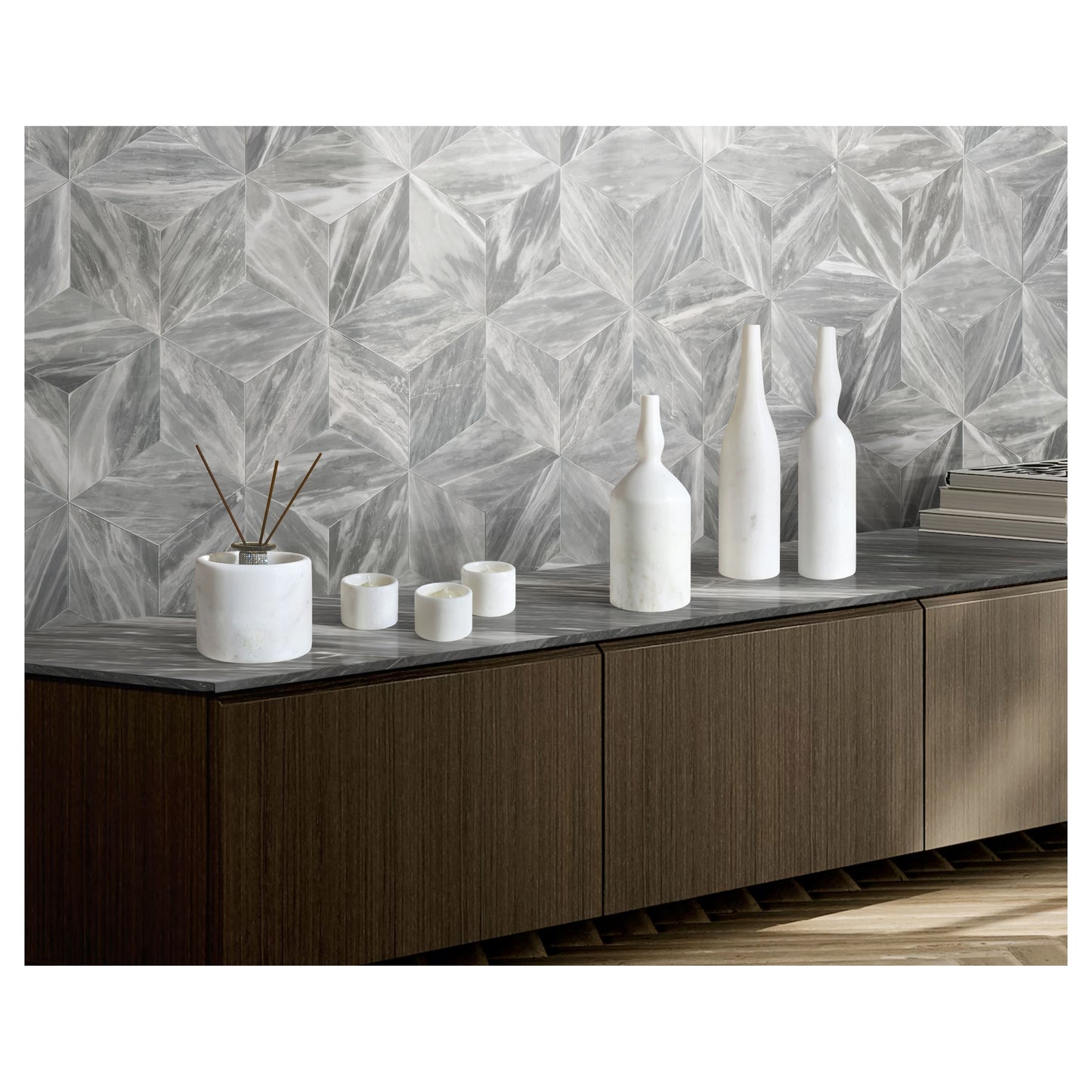Luxury Natural Marble Living Room Accessories Set, 7 Pieces, Genuine Real Marble - White