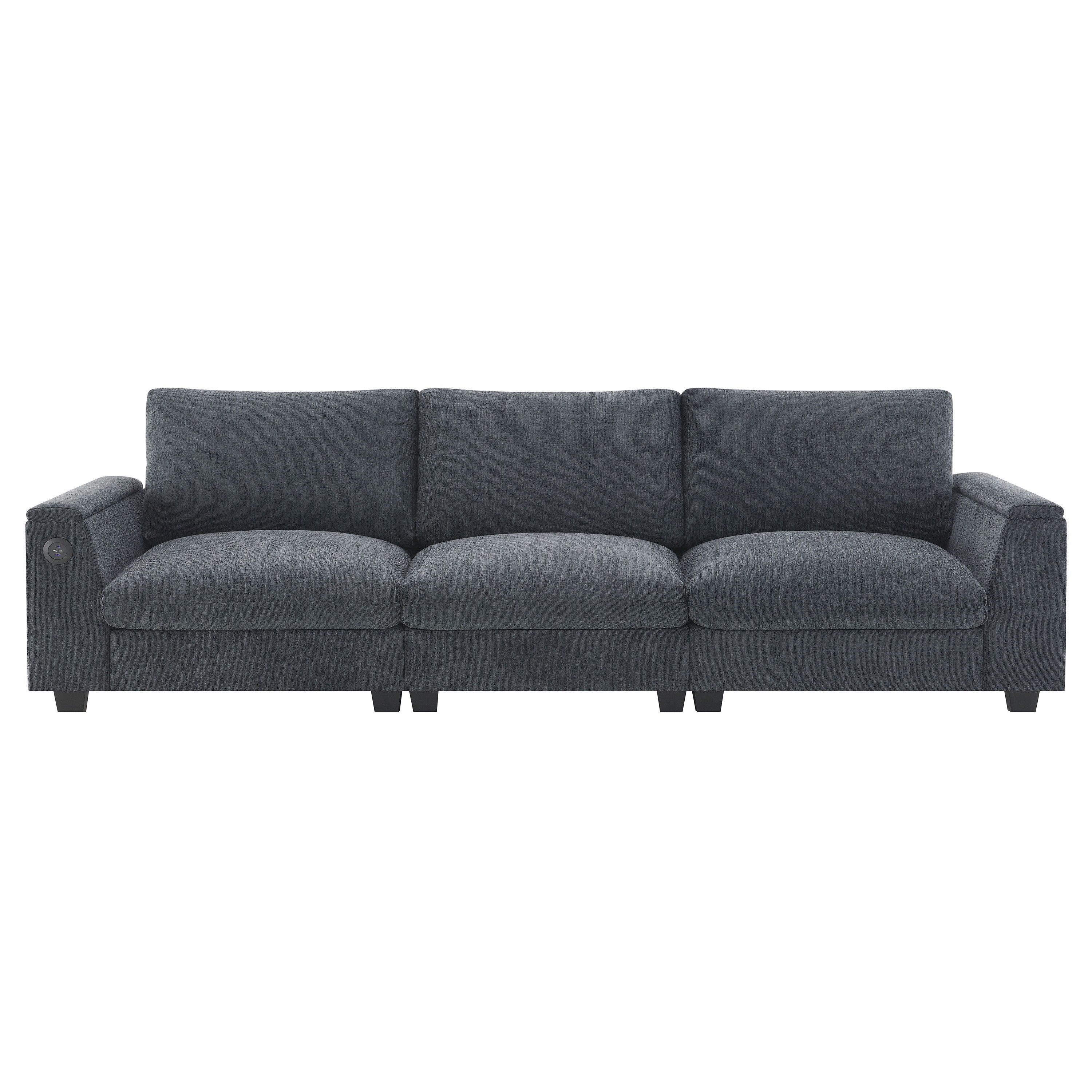 Sectional With Bluetooth Speaker Comfy Cloud Couch Set With Drop Down Table Cup Holders, USB Charger Storage Armrest Wide Seat Sofa - Dark Gray