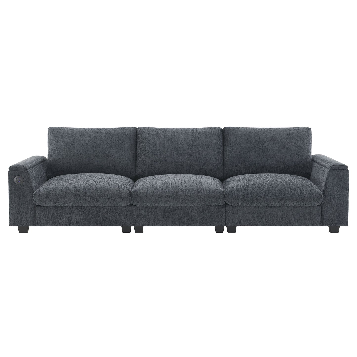 Sectional With Bluetooth Speaker Comfy Cloud Couch Set With Drop Down Table Cup Holders, USB Charger Storage Armrest Wide Seat Sofa - Dark Gray