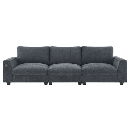 Sectional With Bluetooth Speaker Comfy Cloud Couch Set With Drop Down Table Cup Holders, USB Charger Storage Armrest Wide Seat Sofa - Dark Gray