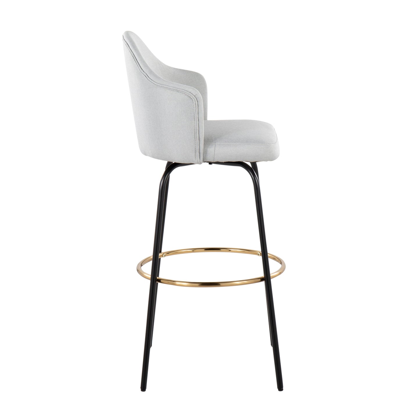 Ahoy - Contemporary Fixed Height Bar Stool Round Gold Footrest (Set of 2) - Light Gray / Black