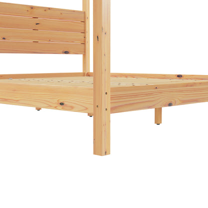 King Canopy Bed Frame Modern Minimalist Boho - Natural Pine