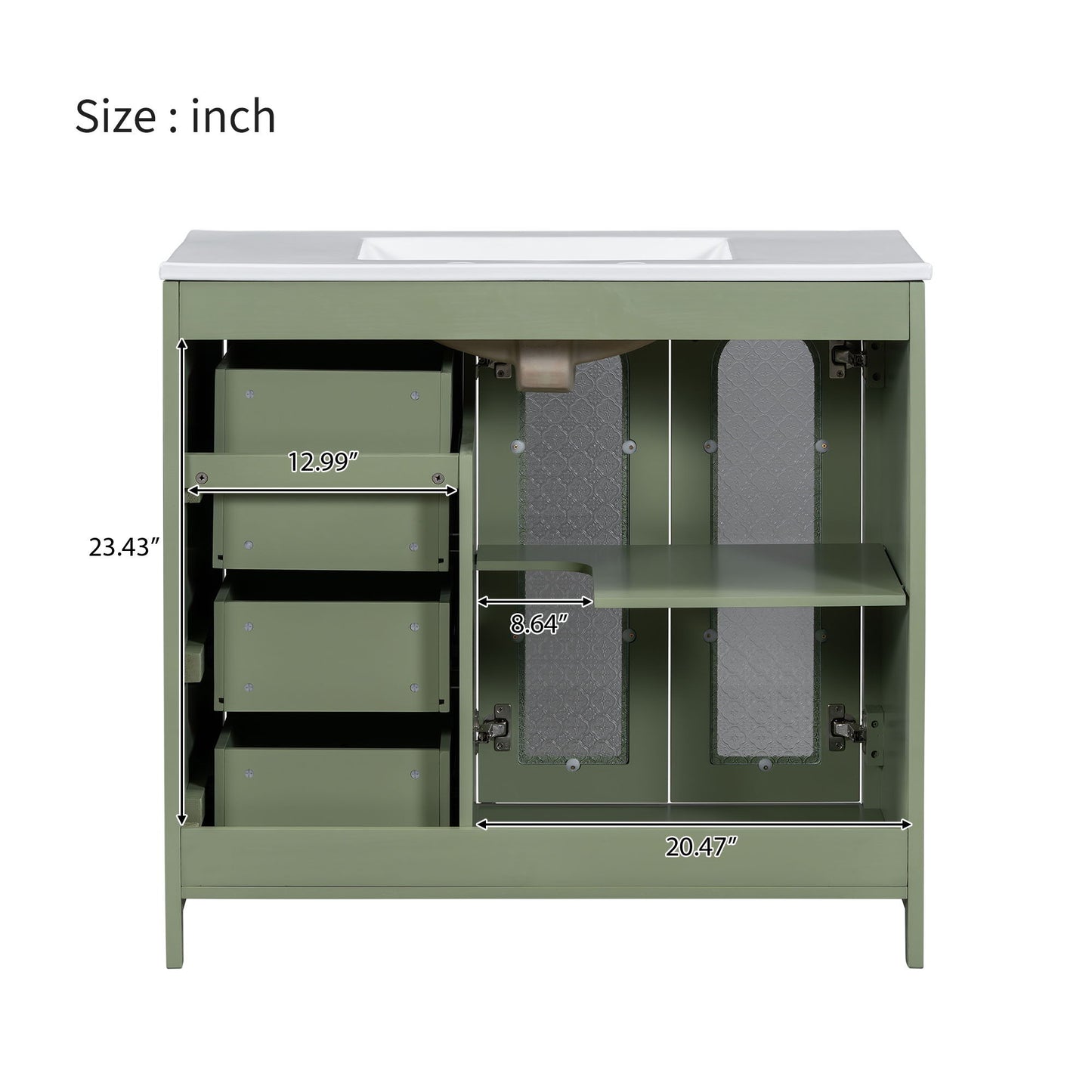 Bathroom Vanity With Two Soft Close Doors, Adjustable Shelves And Three Drawers - Green