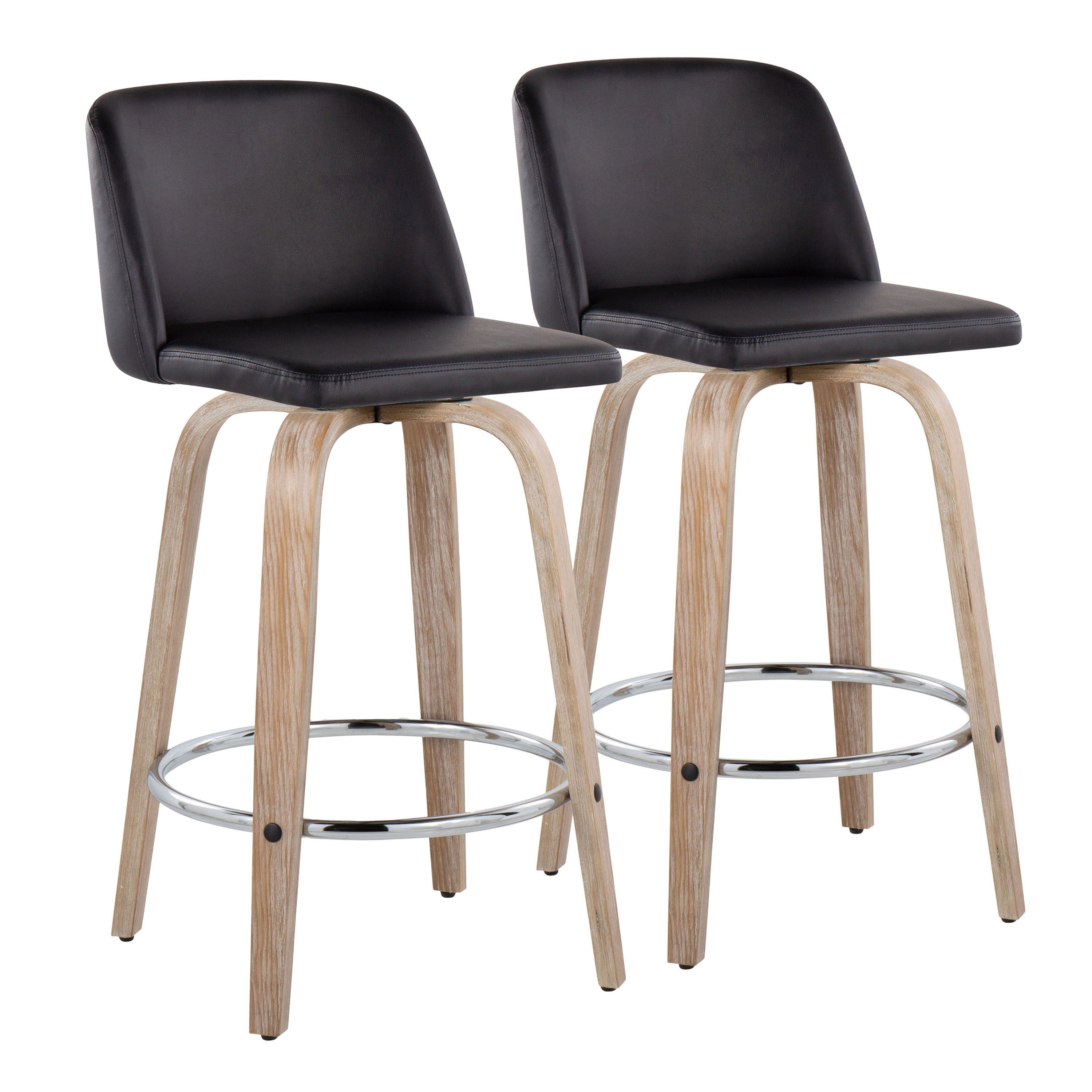 Toriano - Contemporary Fixed Height Counter Stool With Swivel With Round Footrest (Set of 2) - White / Black