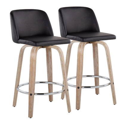 Toriano - Contemporary Fixed Height Counter Stool With Swivel With Round Footrest (Set of 2) - White / Black