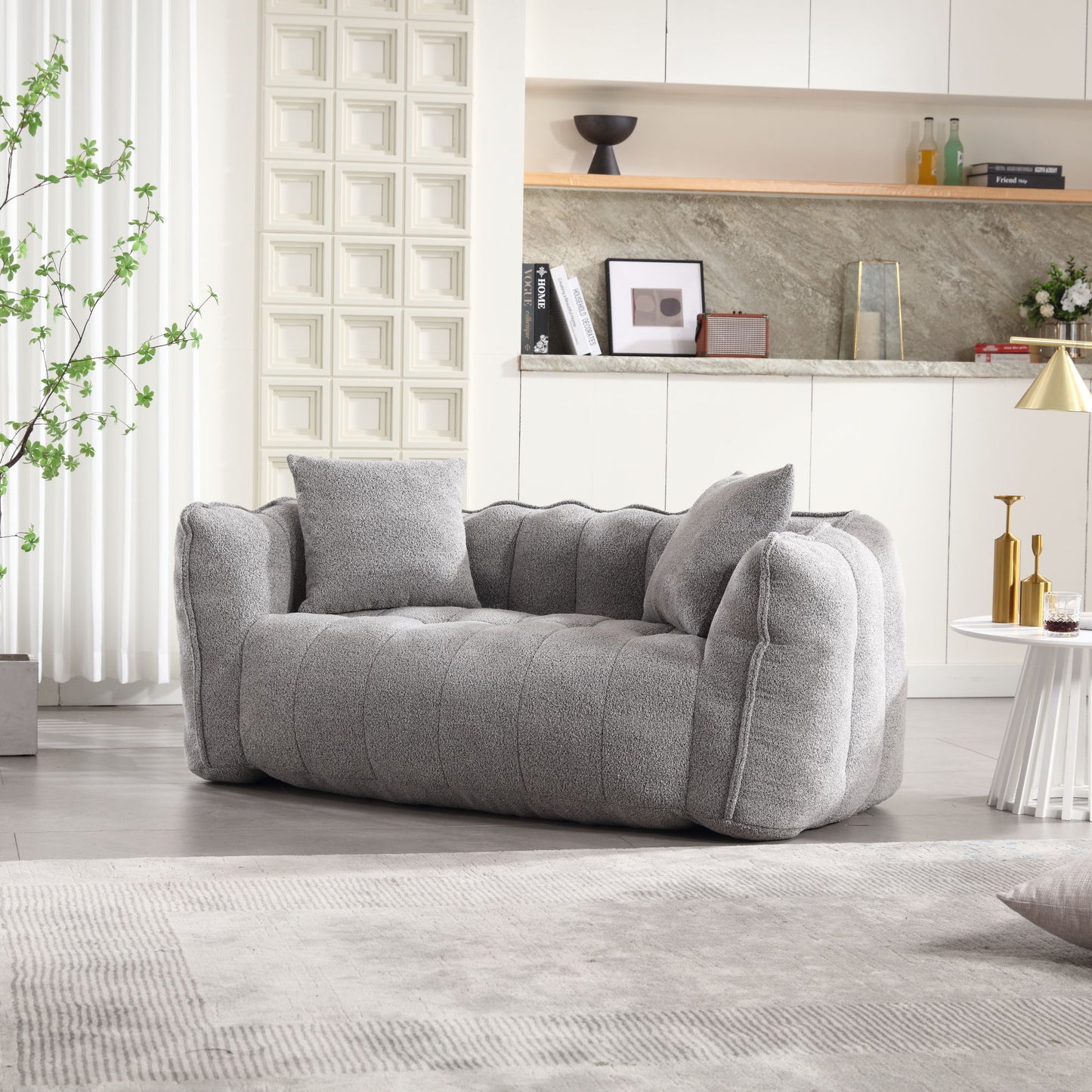Soft Beanbag Chair With High Resilience Foam Core For Two People - Gray
