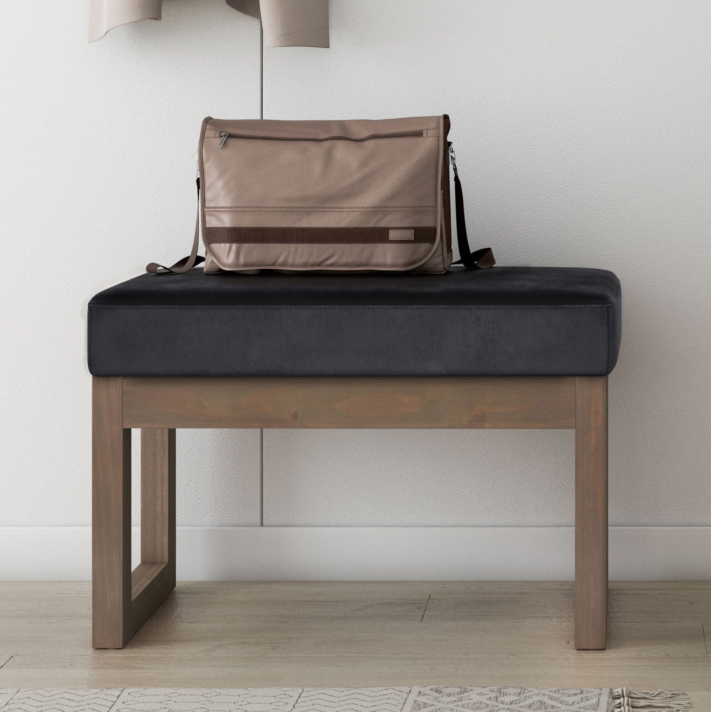 Milltown - Footstool Small Ottoman Bench - Distressed Black