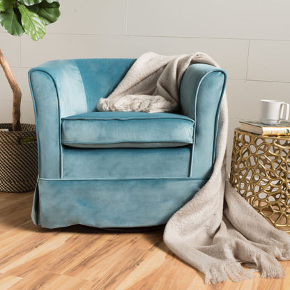 Zeniqua - Upholstered Velvet Swivel Chair With Loose Cover - Blue