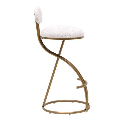 Modern S Shaped Bar Stools (Set of 2) With Backrest Floral Print Upholstered Dining Chairs Counter Height For Kitchen Island - Gold & White Print