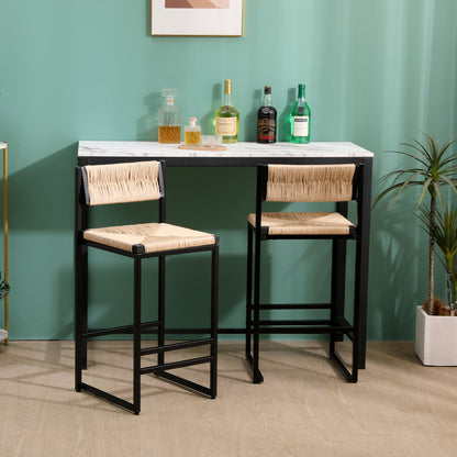Bar Stools (Set of 2) Paper Rope Weave Dining Chairs With Back Hand Weave Stools For Kichen Island, Bar & Counter - Honey