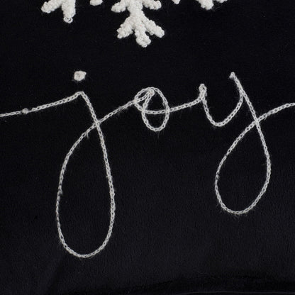 Velvet Pillow With Embroidered Joy And Frosty Snowflake, For Christmas Halloween Holiday Decor (Set of 2) - Black White