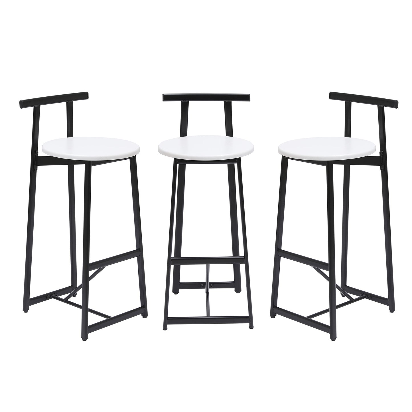Modern Bar Stools With Backrest For Kitchen Island Or Pub Room, Metal Frame (Set of 3) - Black / White