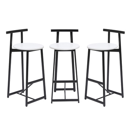 Modern Bar Stools With Backrest For Kitchen Island Or Pub Room, Metal Frame (Set of 3) - Black / White
