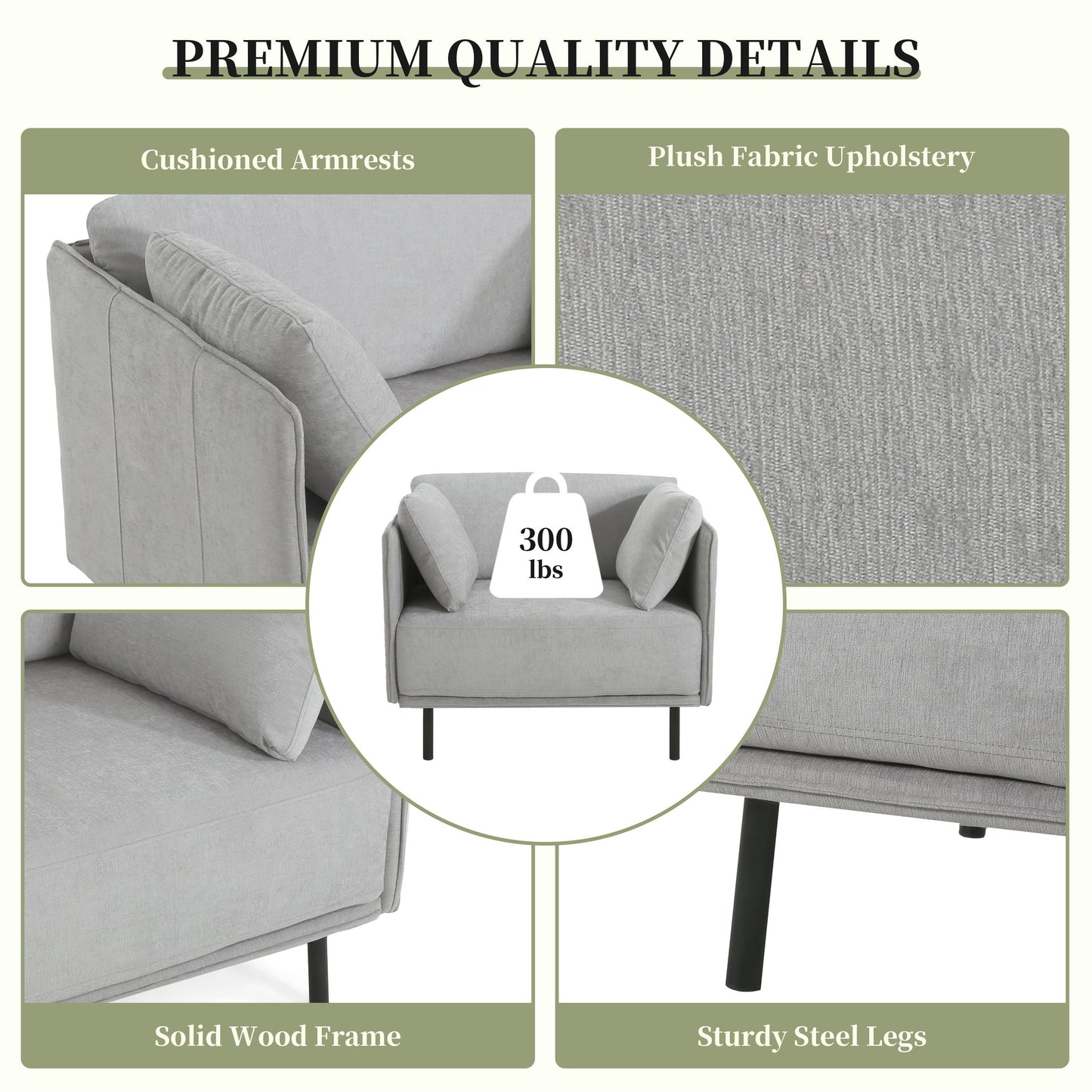 Vintage Lounge Chair With Polyester Upholstery, Solid Wood Frame & Steel Legs - Gray