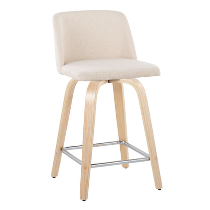 Toriano - Contemporary Fixed Height Counter Stool With Swivel And Square Footrest (Set of 2) - Natural / Cream