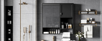 Modern Wall Mounted Bathroom Medicine Cabinet, Bathroom Wall Storage Cabinet With Mirror, Over The Toilet Space Saver Cabinet With Towels Bar - Black