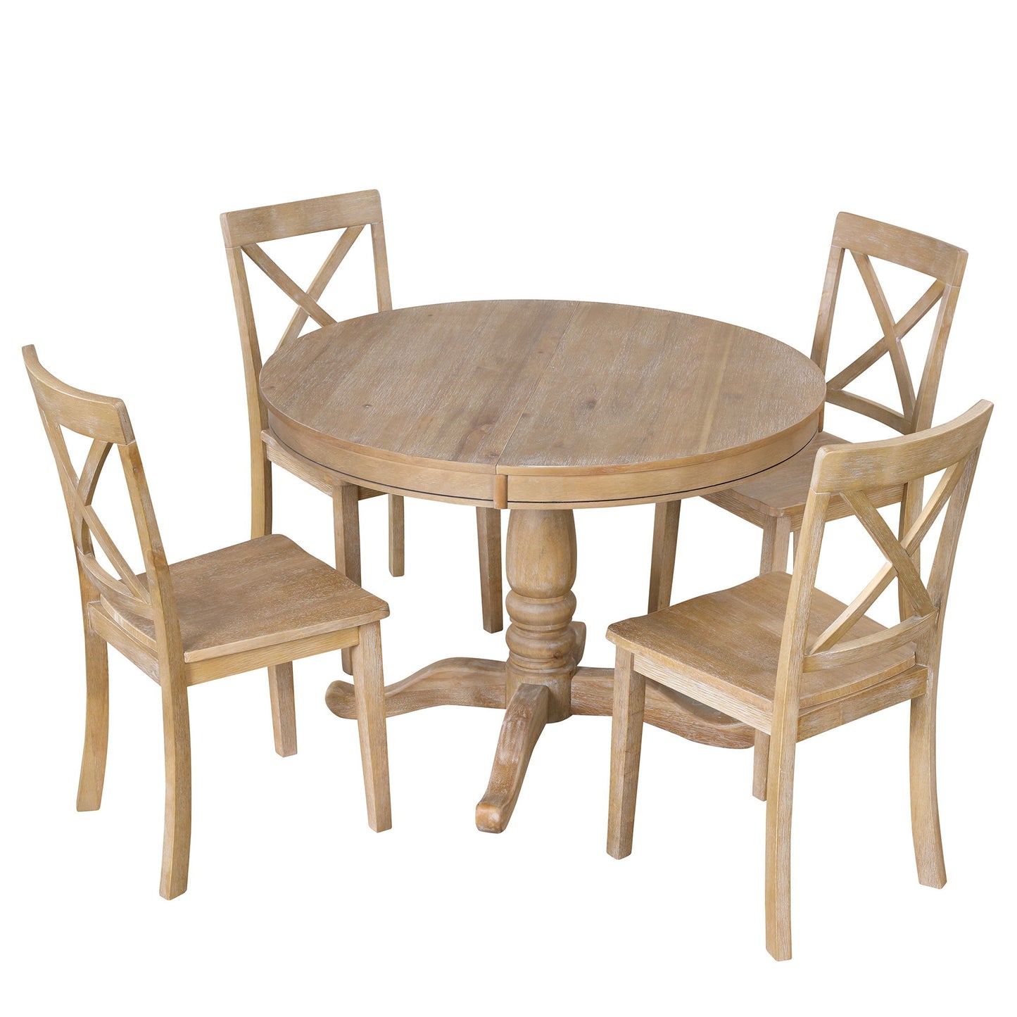 Modern Dining Table Set For 4, Round Table And 4 Kitchen Room Chairs, 5 Piece Kitchen Table Set For Dining Room, Dinette, Breakfast Nook - Natural Wood Wash