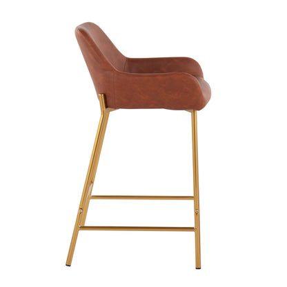 Daniella - Contemporary / Glam Fixed Height Counter Stool (Set of 2) - Gold / Camel