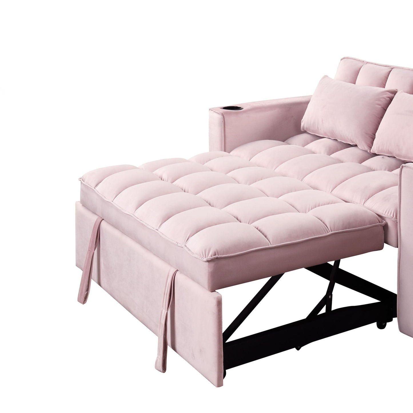 Multi Functional Sofa Bed With Cup Holder And USB Port For Living Room Or Apartments - Pink