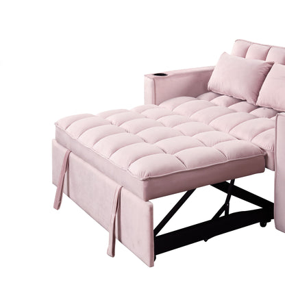 Multi Functional Sofa Bed With Cup Holder And USB Port For Living Room Or Apartments - Pink