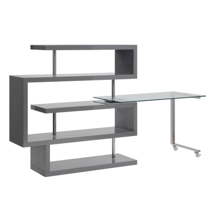 Buck II - Clear Glass, Chrome High Gloss Writing Desk With Shelf - Gray