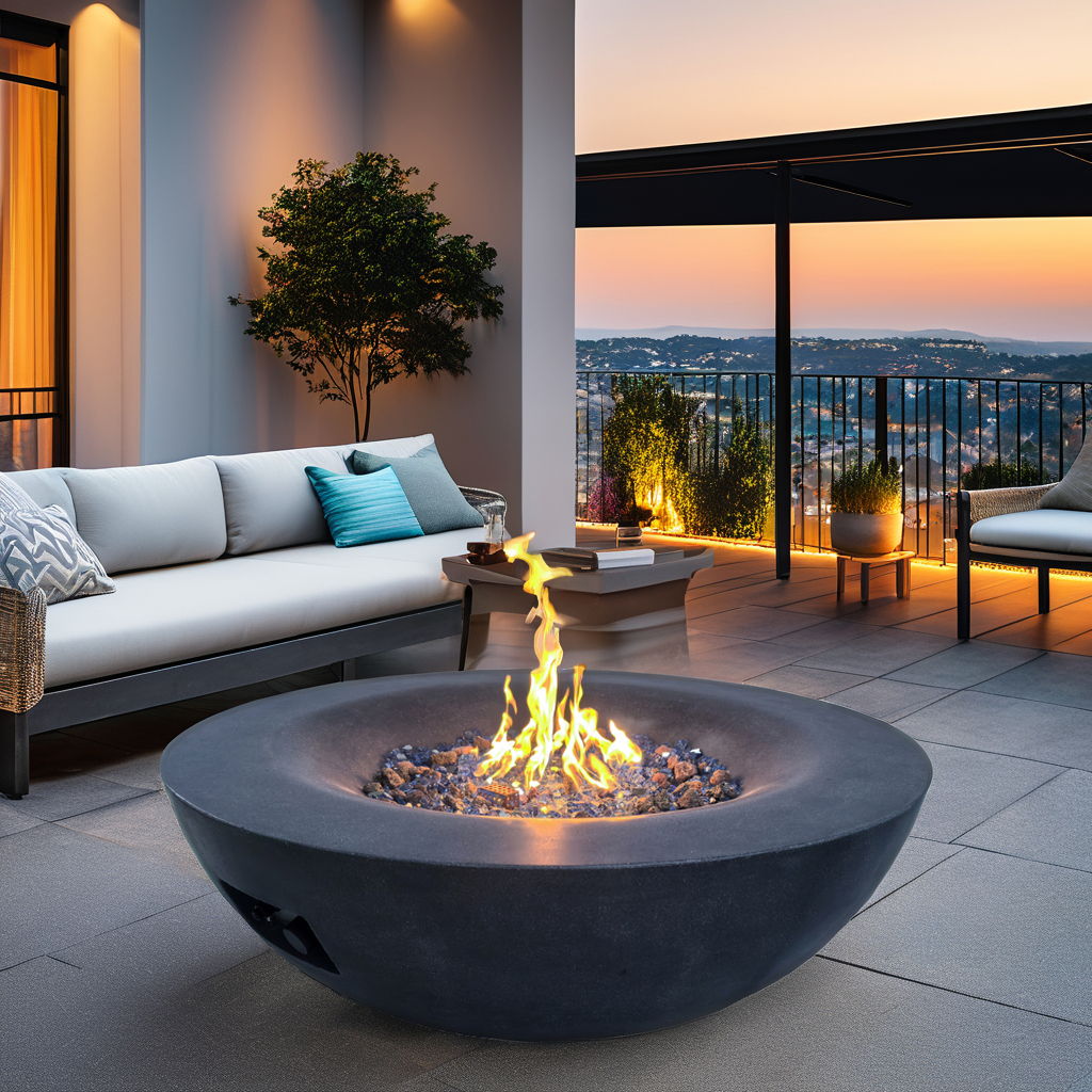 42 " Outdoor Concrete Propane Gas Fire Pit Bowl - Dark Gray