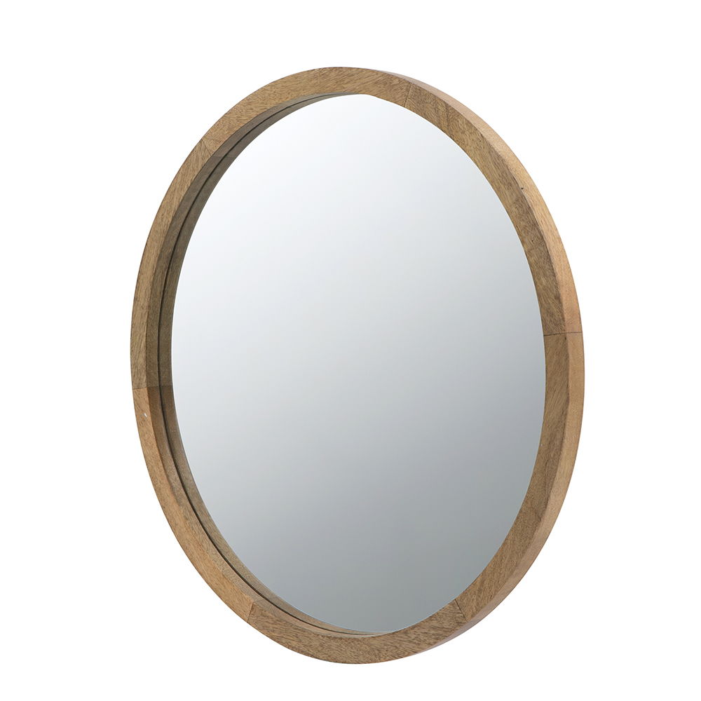 Circle Wall Mirror With Wooden Frame, Wall Mirror For Living Room - Brown