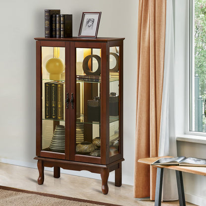 Curio Cabinet Lighted Curio Diapaly Cabinet With Adjustable Shelves And Mirrored Back Panel, Tempered Glass Doors (3 Tier), (E26 Light Bulb Not Included) - Walnut