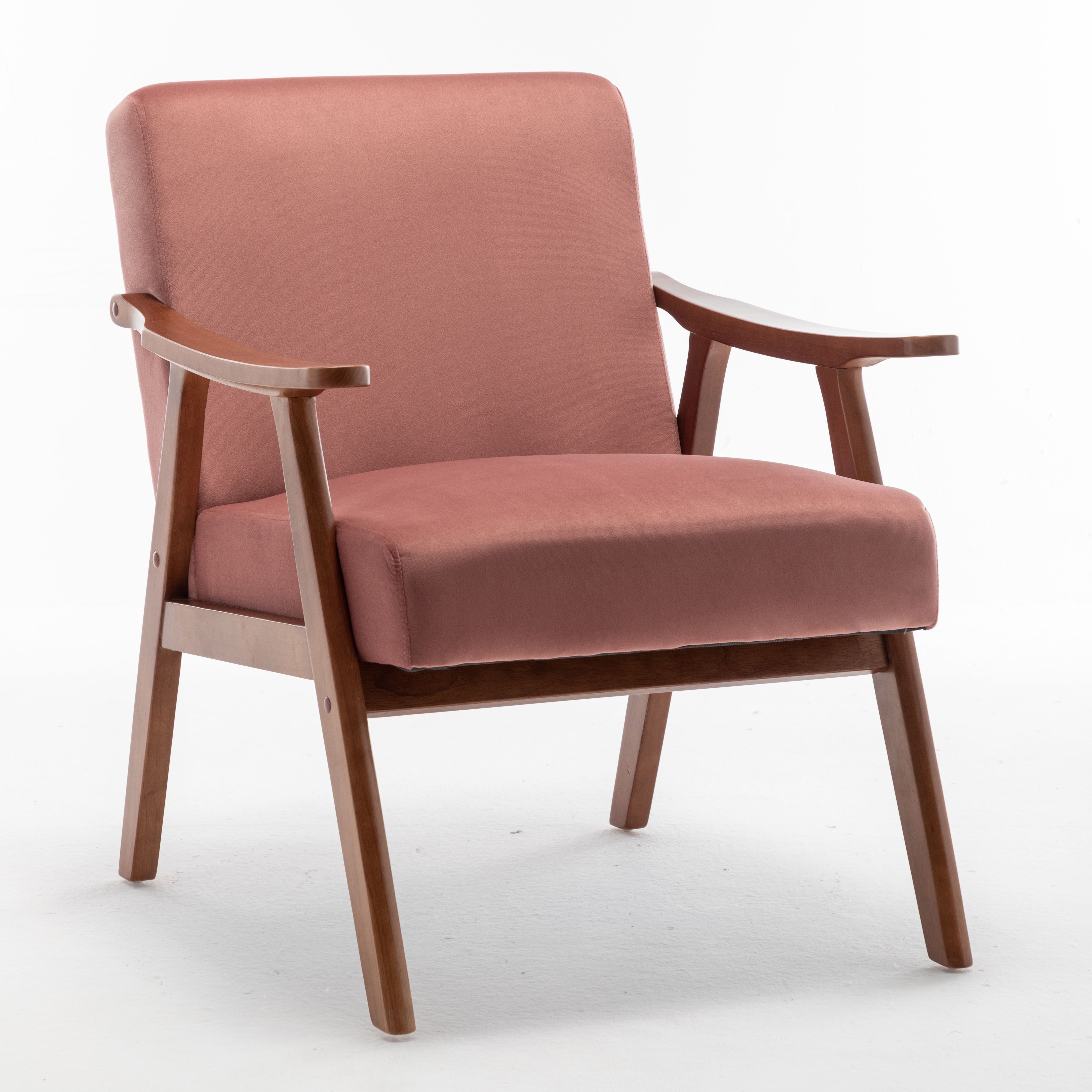 Mid Century Modern Wingback Accent Chair With Solid Wood Frame And Extra Thick Backrest - Lounge Chair For Living Room, Bedroom, Or Reading Room - Pink
