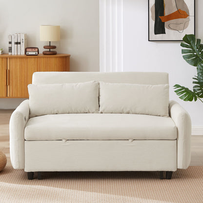 Pull Out Sofa Bed Convertible Couch 2 Seat Loveseat Sofa Modern Sleeper Sofa With 2 Throw Pillows And USB Ports For Living Room - Beige