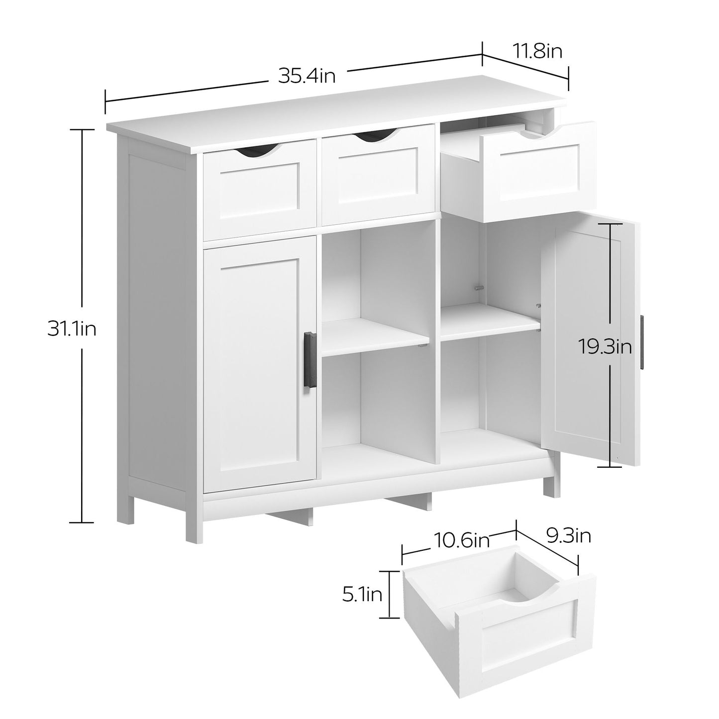 Storage Cabinets, Wooden Floor Cabinet, With Drawers And Shelves Storage Cabinets, Accent Cabinet For Living Room, Bedroom, Bathroom Furniture Home Decor - White