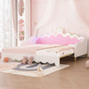 Twin Extending Daybed With LED Lights, Modern Upholstered Princess Daybed With Crown Headboard - White