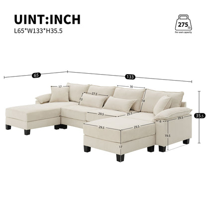 Wide Seat Modular Sectional Bed Sleeper Couch Set With Armrest Pillow 6 Seat, Free Combination Sofa With Ottomans Oversized - Beige