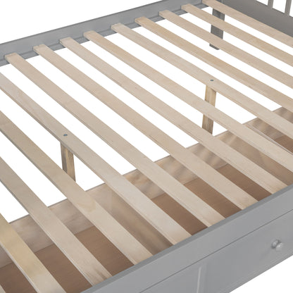 Twin Over Full L Shaped Bunk Bed & 3 Drawers, Ladder And Staircase - Gray