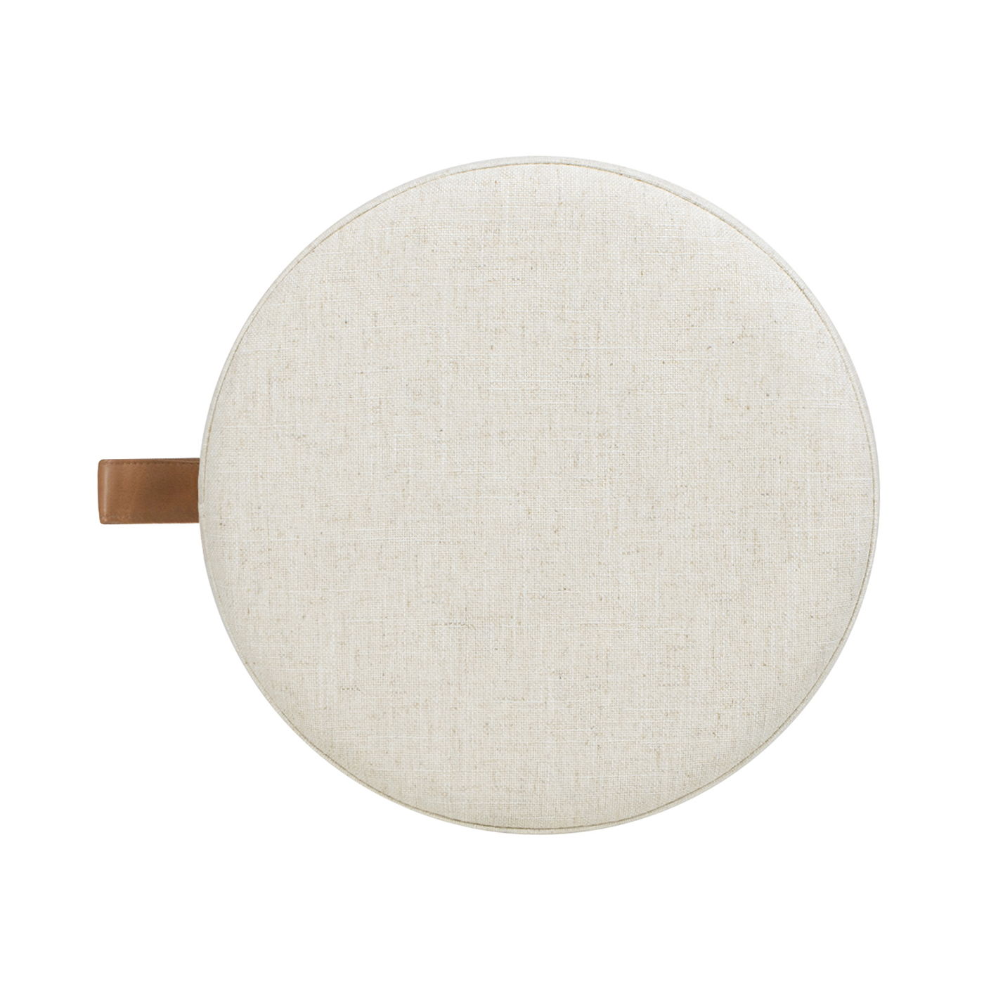 Brandy - Round Upholstered Storage Ottoman With Leather Accent - Flax White