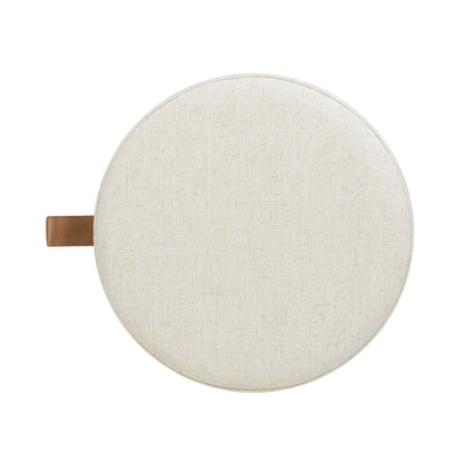 Brandy - Round Upholstered Storage Ottoman With Leather Accent - Flax White